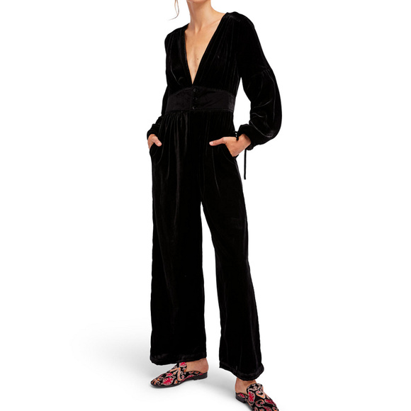 Free People Black Velvet Jumpsuit